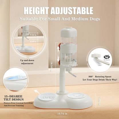 Pet Bowls with Weaning Bottles,3 in 1 Height Adjustable Water Dispenser for Dogs,15°Tilted Food Bowls for Small Dogs,Puppy Feeding,Pet Food Bowls for Cats,Rabbits,Ferrets