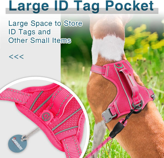 BARKBAY Dog Harness No Pull with ID Tag Pocket - Heavy Duty, Reflective, Easy Control for Large Dogs(Pink,S)