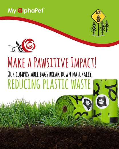 Compostable Dog Poop Bags, Cornstarch Eco-Friendly, HOME COMPOST NF T 51-800, 240 Count, Large Size Bag 9x13 Inches, 16 Unscented Refill Rolls, Leak-proof, Plantbased, GM-Free Corn (Green)