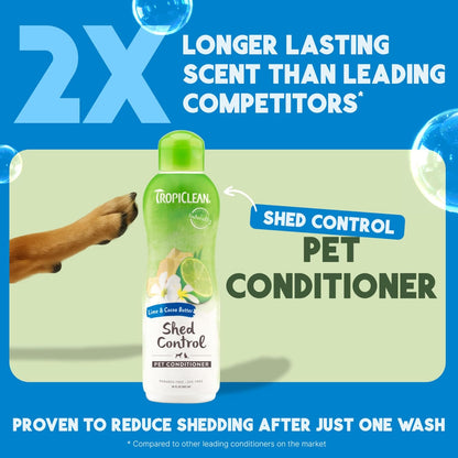 TropiClean Deshedding Dog Conditioner, Reduces Shedding & Softens Coat, Puppy Safe, Made in the USA, Lime & Cocoa Butter Scent, 20oz.