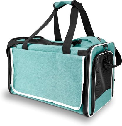 Small Dog Carrier for Puppy Yorkshire Softshell Car Transport Chihuahua Carry Cage 18-inch Collapsible Doggie Vet Visit Crate Easy Load Roomy Pet Carrier Bag Kennel Dog Essentials Teal - Pawvie