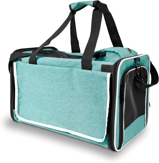 Small Dog Carrier for Puppy Yorkshire Softshell Car Transport Chihuahua Carry Cage 18-inch Collapsible Doggie Vet Visit Crate Easy Load Roomy Pet Carrier Bag Kennel Dog Essentials Teal - Pawvie