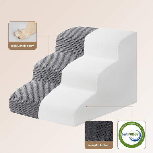 EHEYCIGA Curved Dog Stairs Ramp for Small Dogs 15.7" H, 3-Step Dog Steps for Couch Sofa and Chair, Pet Stairs for Cats, Non-Slip Balanced Pet Steps Indoor, Grey