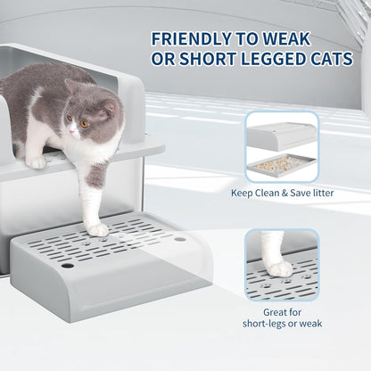 Stainless Steel Cat Litter Box 6 inch, XXL Large Cat Litter Tray with High Side, Platform Step and Scoop for Big Cats Multiple Cats, Easy Clean