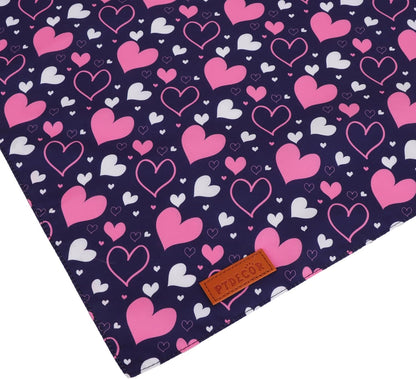 PTDECOR Valentine Dog Bandana, White Purple Love Heart Design Reversible Dog Scarf, Triangle Valentine Bandanas for Small Pets (Small)
