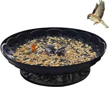 Ground Platform Bird Feeder Tray,11” Metal Large Standing Bird Feeder Mesh Seed Tray，for Outdoor Garden (Black-1 Pack)