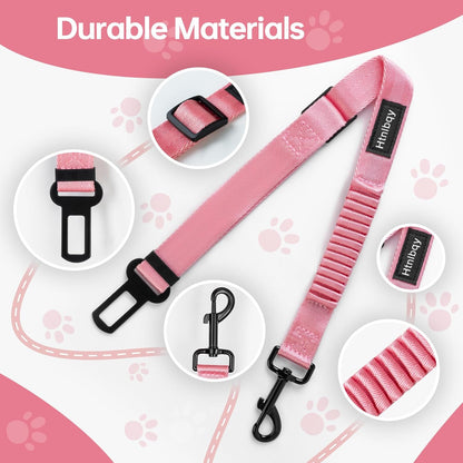 Thickened Dog Seat Belt for Car, 3 Pack Set Retractable Dog Car Adjustable Seatbelts for Vehicle Nylon Pet Safety Heavy Duty & Elastic & Durable Car Harness for Dogs, Light Pink