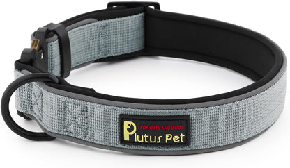 Plutus Pet Tactical Dog Collar, Reflective, Adjustable Heavy Duty Dog Collar, Soft Padded and Comfortable, for Small Medium and Large Dogs (Gray, XS)