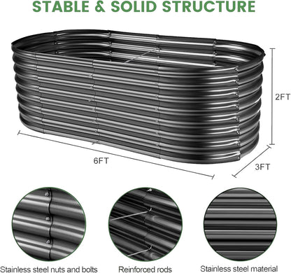 Land Guard Galvanized Planter Raised Beds, 6×3×2ft Galvanized Water Trough, Keyhole Raised Garden Bed Metal (Dark Gray)