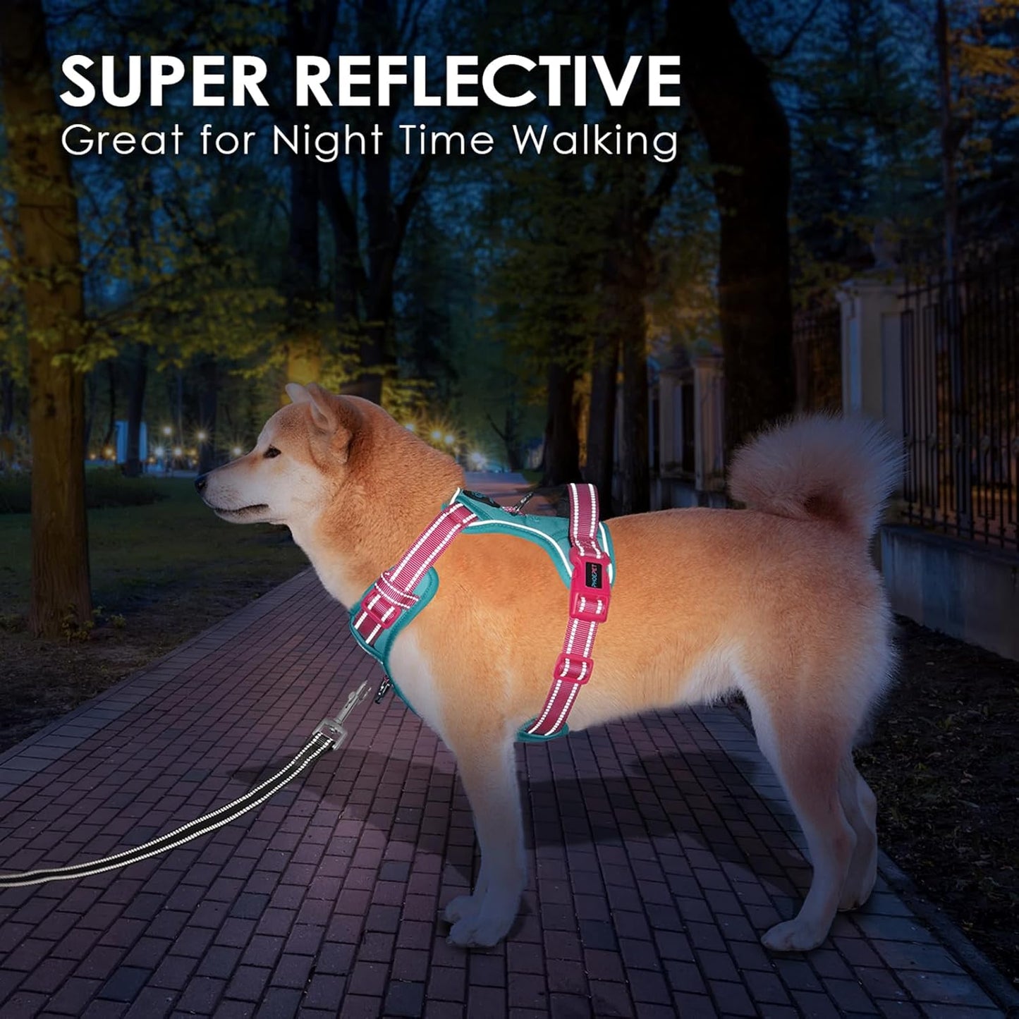 PHOEPET No Pull Dog Harness, Unique Colors Reflective Adjustable Dog Vest, with Soft Training Handle Metal Clips for Small Medium Large Dogs (Mint Green Base & Pink Straps,XL)