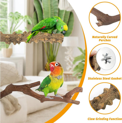kathson 5pcs Natural Parrot Perch for Cage Wooden Bird Perches Grape Bird Stick Parakeet Climbing Standing Branches Toy Chewable Cage Accessories for Small Budgies Cockatiels Lovebirds Budgies