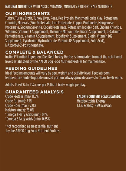 Instinct Limited Ingredient Diet, Wet Canned Dog Food, Grain Free - Real Turkey, 13.2 oz. Cans (Pack of 6)