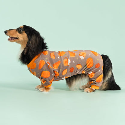 Fitwarm Pumpkin Dog Pajamas, Thanksgiving Outfit for Small Dogs Boy Girl, Pet Onesie, Brown, Orange, Small