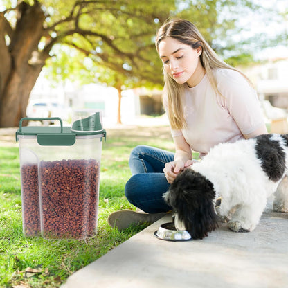 5lbs Cat Dog Storage Container Portable with Upgraded Large Spout and Cup, Plastic Pet Food Dispenser BPA-Free for Small Animal Kibble, Bird Seed, Oatmeal, Rice, Flour, Brown Sugart-2 Set Royal Green