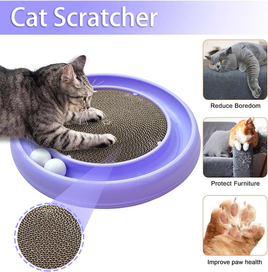 Interactive Cat Ball Track Toy for Indoor Cats, Cat Scratching Board & Exercise Set for Bored Indoor Adult and Kitten Mental & Physical Stimulation, with Spare Ball to Prevent Loss (Purple)