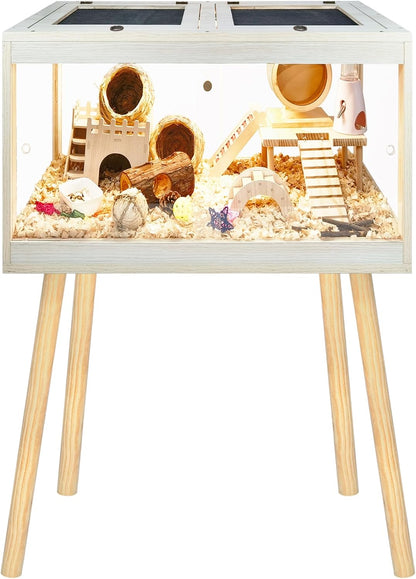 Prolee Hamster Cage Chewproof, Mice and Rat Habitat with Transparent Sides, Hamster Cage with Openable Mesh Top, Solid Built with Lock Design and Leg Stand, 24" Wide