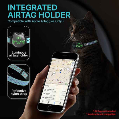 Waterproof Airtag Cat Collar, Breakaway Cat Airtag Collar with Luminous & Reflective Pattern Strap, Lightweight Kitten Collars for Apple Air tag, Hidden Holder for GPS Tracker - Cats, Kittens (9-13")