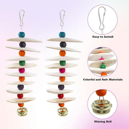 2 Pack Bird Toys with Cuttlebone, Parakeet Toys, Bird Beak Grinding Stone, Cage Accessories for Parakeets, Cuttlefish Bone for Budgies, Cockatiels, Lovebirds, Green Cheeks, Small to Medium Birds