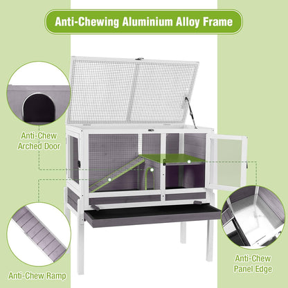 GUTINNEEN Indoor Guinea Pig Cage Rabbit Hutch with Chew-Proof Ramp, 2-Story Wooden Bunny House with Pull-Out Trays & Leakproof PVC Layer, Small Animal Cages with Detachable Legs (Gray)