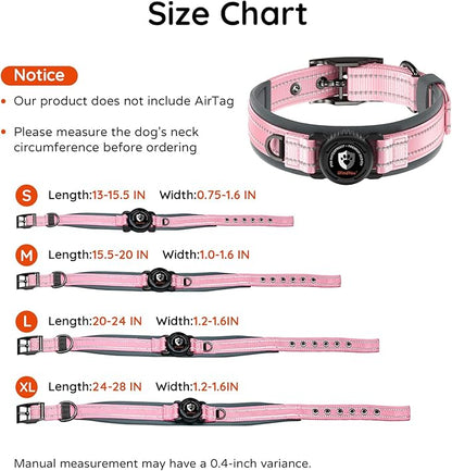 Upgraded AirTag Dog Collar with Holder, Waterproof Reflective Air Tag Dog Collar with Widened Comfortable Padding & Ultra-Durable Metal Buckle, Adjustable for Extra Large Dogs (XL, Pink)