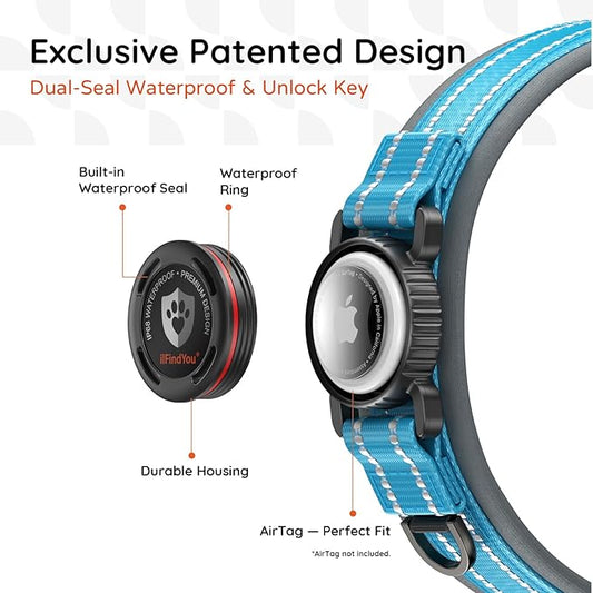 Upgraded AirTag Dog Collar with Holder, Waterproof Reflective Air Tag Dog Collar with Widened Comfortable Padding & Ultra-Durable Metal Buckle, Adjustable for Extra Large Dogs (XL, Blue)