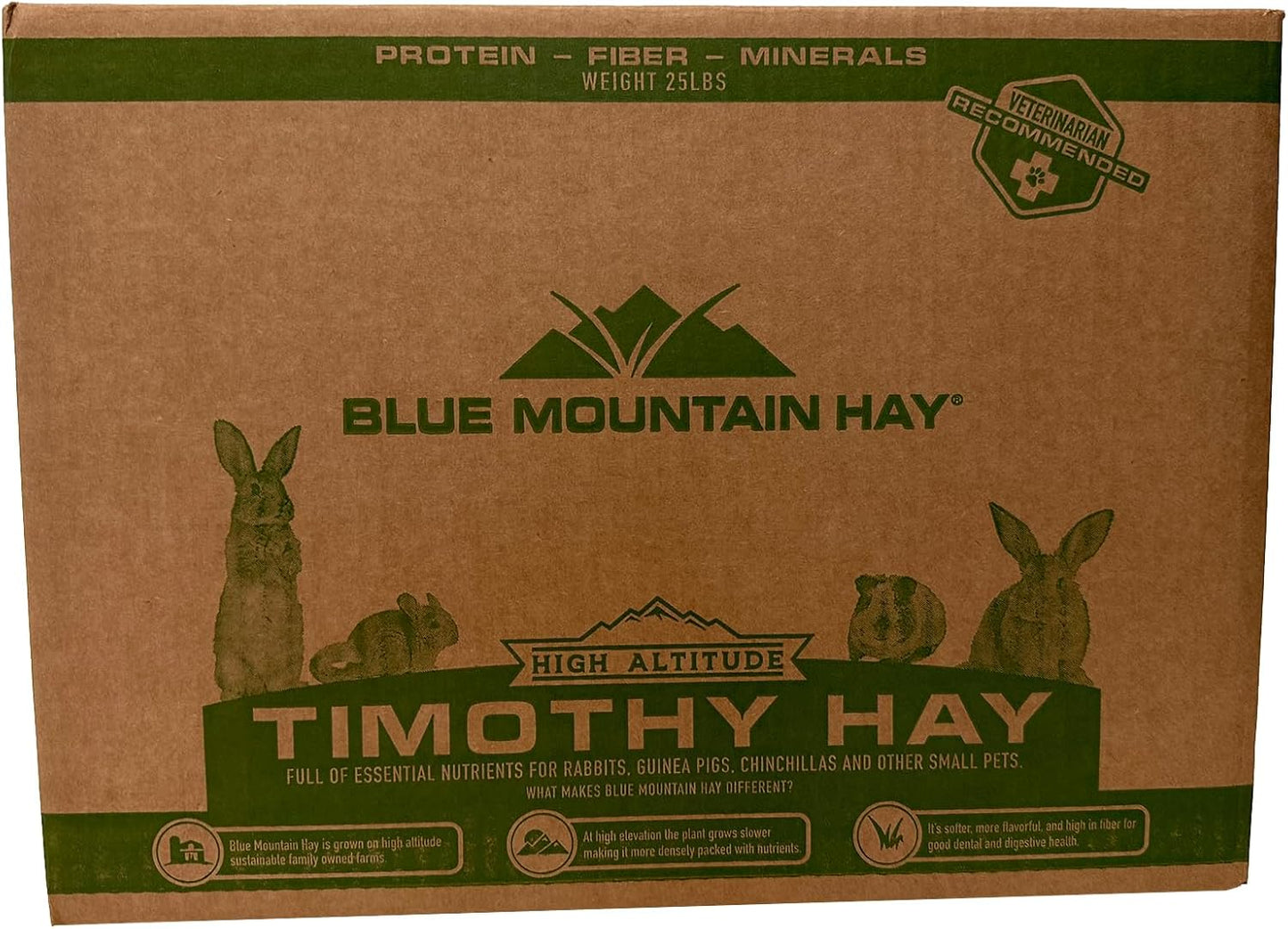 Blue Mountain Hay | Fresh Timothy Hay (25 Pounds) | Great for All Ages | High-Altitude Hay Pet Food for Rabbits, Guinea Pigs, Chinchillas, Hamsters, and Other Small Pets