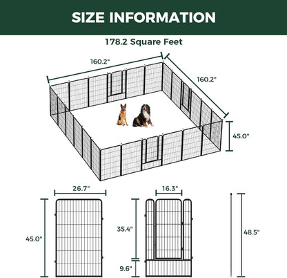 FXW Rollick Unleashed Dog Playpen for Indoor, Yard, RV Camping, 45 inch 24 Panels for Large Dogs, Black│Patented