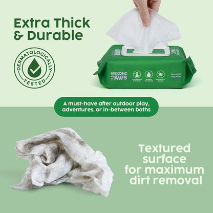 Unscented Pet Grooming Wipes - Natural Bamboo Fiber - Cleansing Wipes for Dog & Cat - Soft & Caring for Sensitive Skin - Durable & Tear Resistant for Paw, Coat & Bum Freshening - 100 Count