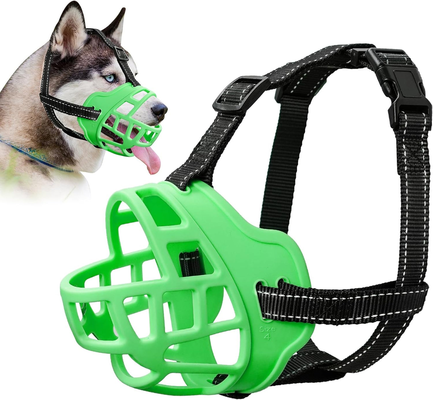 Dog Muzzle for Large Dogs, Breathable Basket Muzzles for Small, Medium and X-Large Aggressive Dog, Allows Panting Drinking, Suitable for Grooming Trimming Training (2, Luminous Green)