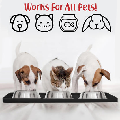 DogBuddy Dog Food Mat – Waterproof Dog Bowl Mat for Food and Water, Silicone Pet Feeding Mats for Floors, Non-Slip Placemat with High Edges for Dogs Bowls, Puppy Essentials (M: 21” x 14”, Black)