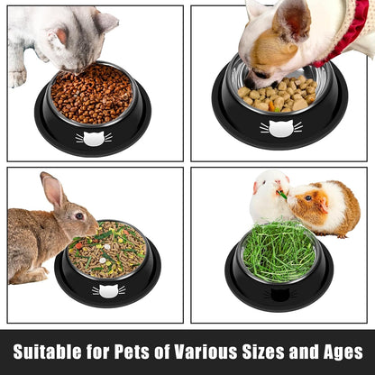 2 Pcs Non-Slip Stainless Steel Small Cat Food Bowls - Unbreakable, 13 Oz, Suitable for Indoor Small Pets - Removable Rubber Base, Easily Clean, Lovely Color