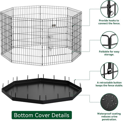 PJYuCien Dog Playpen, 8 Panels 30’’H Dog Pens Indoor with Bottom Pad, Metal Foldable Pet Puppy Exercise Fence Crate Kennel, Better for Small Animals,Black