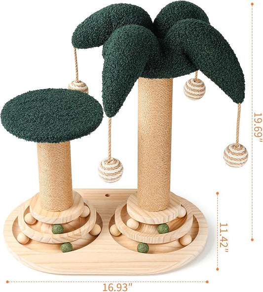 Fun Cat Tree Tower 23" Tall, 4-in-1 Interactive Cat Scratching Post with Sisal Scratcher, Trackball Chaser Toys & Dangling Plush Balls, Vertical Play Focused Cat Furniture for Indoor Kittens