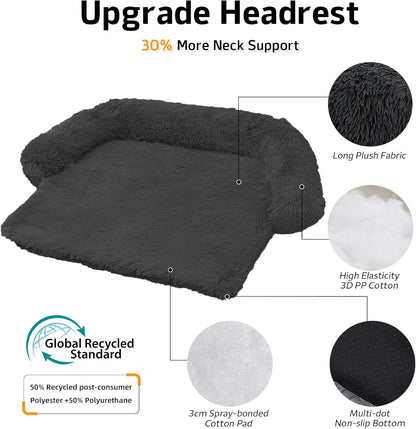 Calming Dog Bed Fluffy Plush Dog Mat for Furniture Protector with Removable Washable Cover for Large Medium Small Dogs and Cats (Small(35x31x5), Dark Grey)