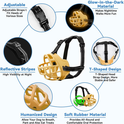 Dog Muzzle for Large Dogs, Breathable Basket Muzzles for Small, Medium and X-Large Aggressive Dog, Allows Panting Drinking, Suitable for Grooming Trimming Training (6, Luminous Orange)