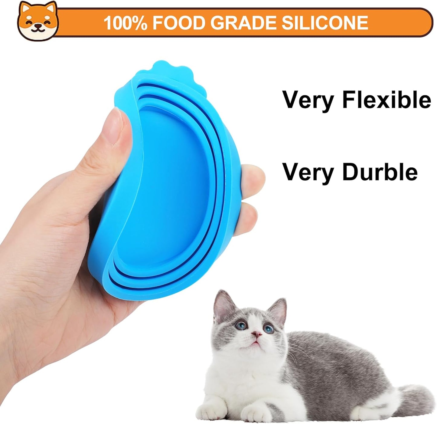 2 Pack Pet Food Can Covers, Silicone Universal Can Lids for Dog & Cat Food, BPA Free, One Fit Most Standard Size Can Lids Top Orange/Blue