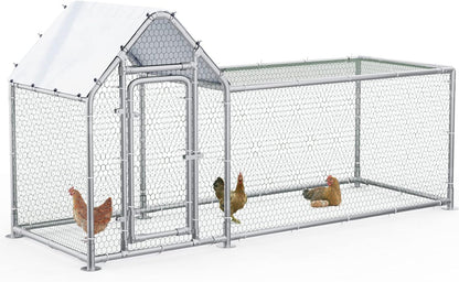 LEMBERI Small Metal Chicken Coop, Walk-in Chicken Run,Galvanized Wire Poultry Chicken Hen Pen Cage, Rabbits Duck Cages with Waterproof and Anti-Ultraviolet Cover for Outside,Backyard and Farm