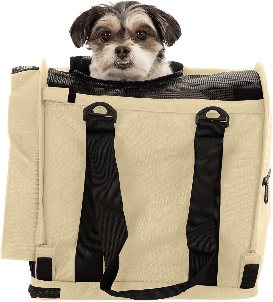 SturdiBag Pro 2.0 Pet Travel Carrier for Cats and Dogs | Soft Sided Pet Carrier Bag with Safety Clips and Seatbelt Straps for Airplane or Car Travel | Cube, Bone - Pawvie