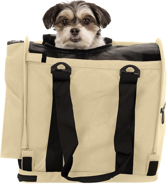 SturdiBag Pro 2.0 Pet Travel Carrier for Cats and Dogs | Soft Sided Pet Carrier Bag with Safety Clips and Seatbelt Straps for Airplane or Car Travel | Cube, Bone - Pawvie