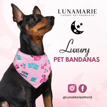 LunaMarie - Luxury Pet Birthday Bandanas -Premium & Silky Poly Fabric | 100% Handmade | Custom Shape Dual Layered (Summer Vibes, Small)