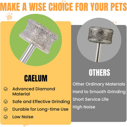 CAELUM Diamond-Coated Pet Nail Grinder Bit, 1/8” Shank for Dremel Nail Tools, Durable & Low-Noise Nail Trimmer for Dogs, Top & Side Grinding, Gentle, Precise Nail Grooming（80grit）