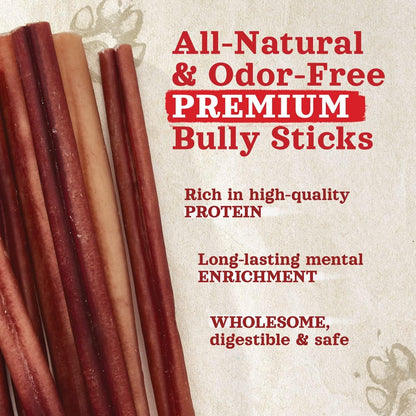 Natural Farm Odor-Free Bully Sticks (4-8”, 16oz) ALL-NATURAL Long-Lasting Chews, 100% Beef Pizzle, Grass-Fed, Grain-Free, Hormone-Free, Protein for Muscle Development & Energy, Perfect For Medium Dogs