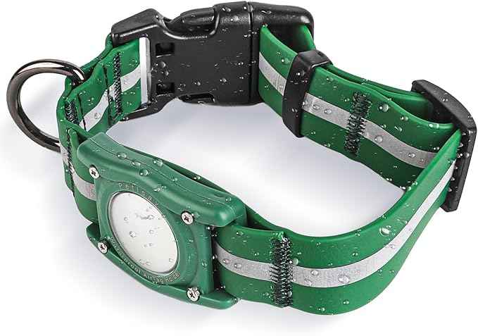 PetIsay AirTag Dog Collar with Built-in Holder – IP68 Waterproof Biothane Dog Collar, Reflective, Odor-Proof, Adjustable Heavy-Duty Tracking Collar for Dogs, Secure AirTag Holder(Green, M)
