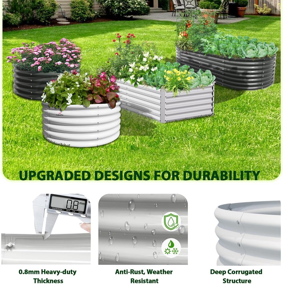 A ANLEOLIFE 6X3X2 ft Galvanized Raised Garden Beds Outdoor, Oval Large Metal Deep Root Planter Box for Planting Vegetables Flowers Herb, Anti-Rust & Easy-Setup, Antique White