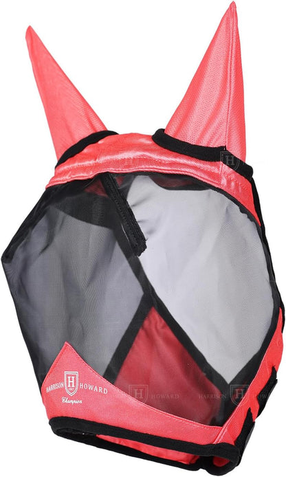 Harrison Howard Pro Luminous Horse Half Face Fly Mask Large Eye Space with Ears UV Protection for Horse Coral Orange L