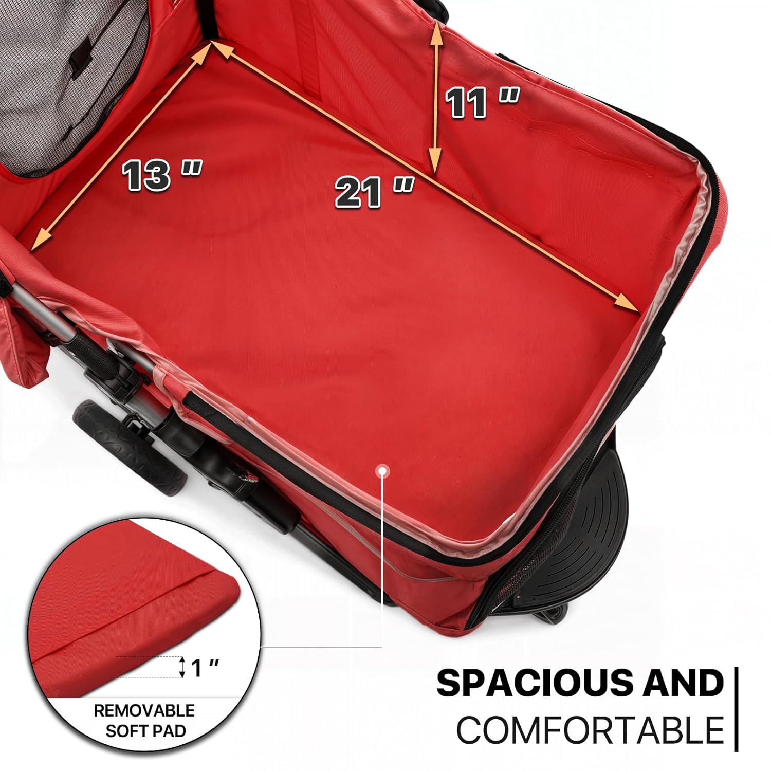 MoNiBloom 3 Wheels Pet Stroller, Foldable Puppy Cage Jogger Stroller with Weather Cover for All-Season, Storage Basket and Cup Holder, Breathable and Visible Mesh for Small/Medium Pets, Red - Pawvie