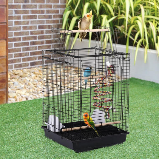 Yaheetech Open Play Top Travel Bird Cage for Conure Sun Parakeet Green Cheek Conure Lovebird Budgie Finch Canary, Small-Size Travel Portable