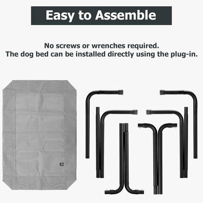 Elevated Dog Bed for Outdoor, XL Raised Dog Cot with Washable Mesh, Cooling Pet Cot Chew Proof for Outside Camping, 47 inch Grey