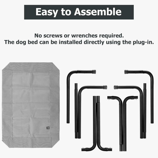 Elevated Dog Bed for Outdoor, XXXL Raised Dogs Cot with Washable Mesh, Cooling Pet Beds Chew Proof Dog Hammock, Metal Frame Lifted Platform for Training Outside Camping, 59 inch Grey