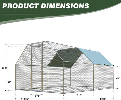 4ever2buy Chicken Runs for Yard with Cover, Large Metal Chicken Run Walk in Metal, Outside Dog Kennel with Roof, Flat Roofed Outdoor Kennel for Cats(9.2’Lx12.47’Wx6.4’H)